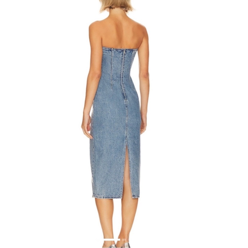 GRLFRND Sequin Strapless Denim Midi Dress Light Wash Blue GF4576-S24 Size Medium - Picture 2 of 8